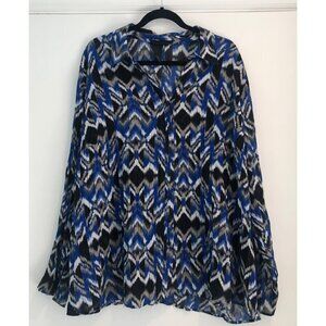 Lane‎ Bryant Blouse Size 22 24 Chevron Geometric Print Plus Blue Black Excell!